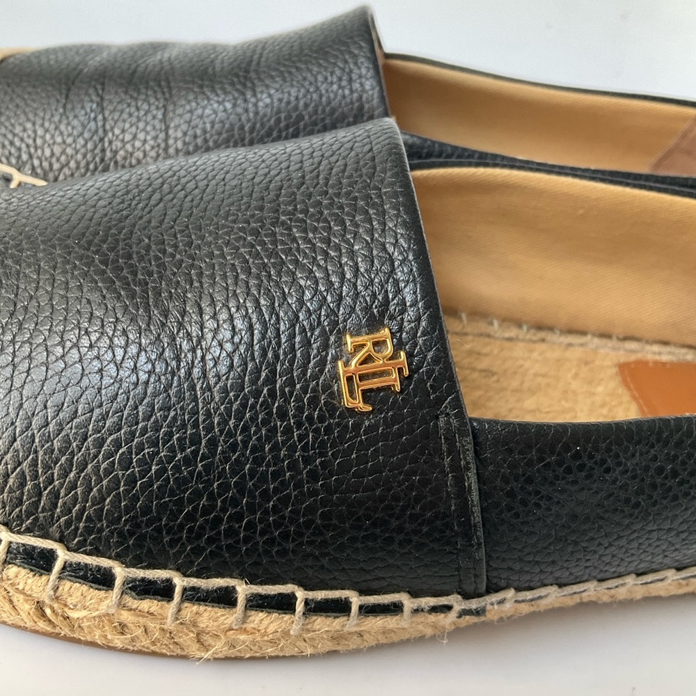 Lauren Ralph Lauren Cameryn 7 Black Leather Espadrille with Natural Jute Toe - Picture 5 of 12